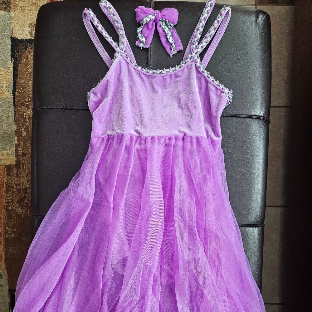 Purple/Pink Velvet Dance Costume with Embroidered Straps, Pre-owned Early 2000's